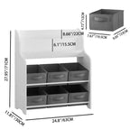 Kids Bookshelf with 6 Fabric Bins, Front-Facing Book Display and Toy Storage Organizer for Playroom or Nursery, White & Gray