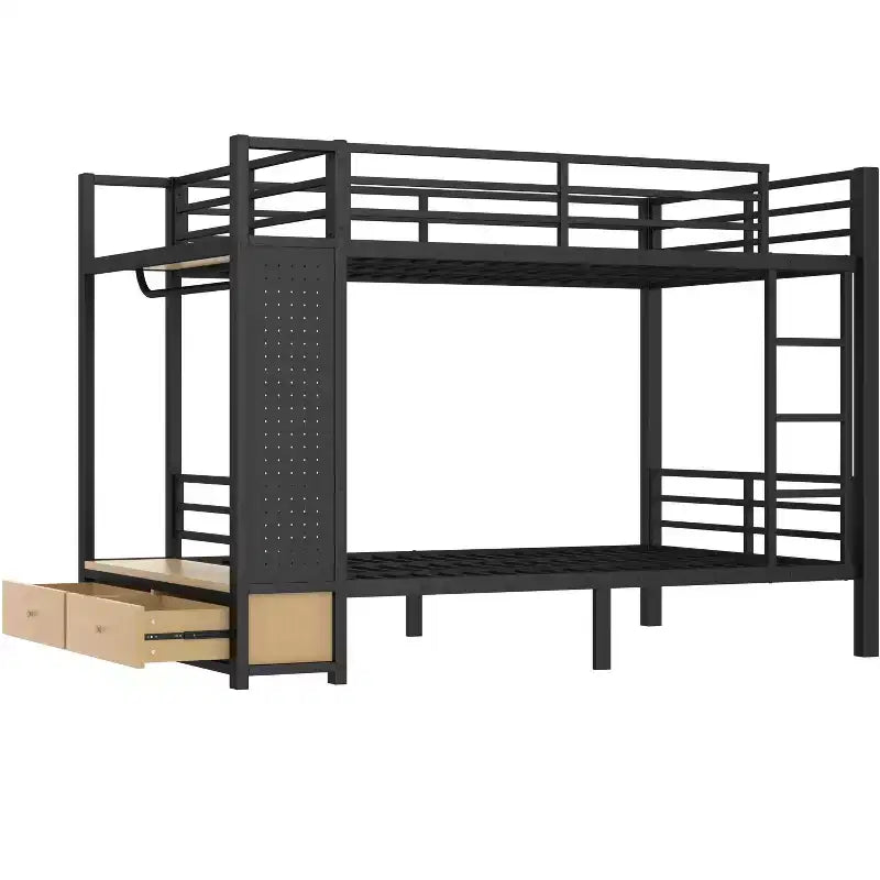 Bellemave Bunk Bed with Storage Shelves and Drawers, Metal Bunk Beds with Pegboard,Noise Free for Kids,Teens and Adults