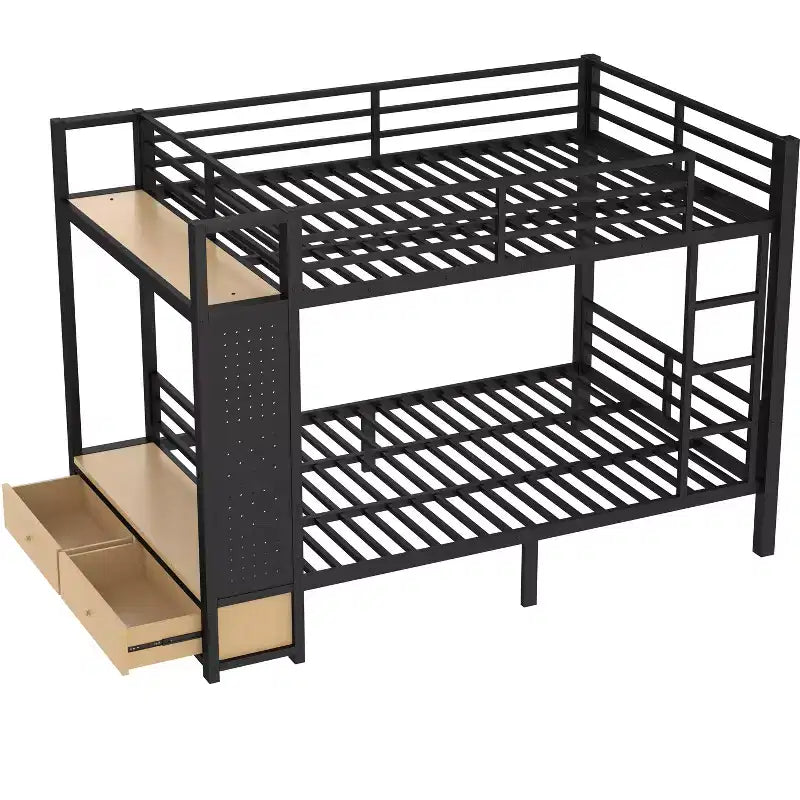 Bellemave Bunk Bed with Storage Shelves and Drawers, Metal Bunk Beds with Pegboard,Noise Free for Kids,Teens and Adults