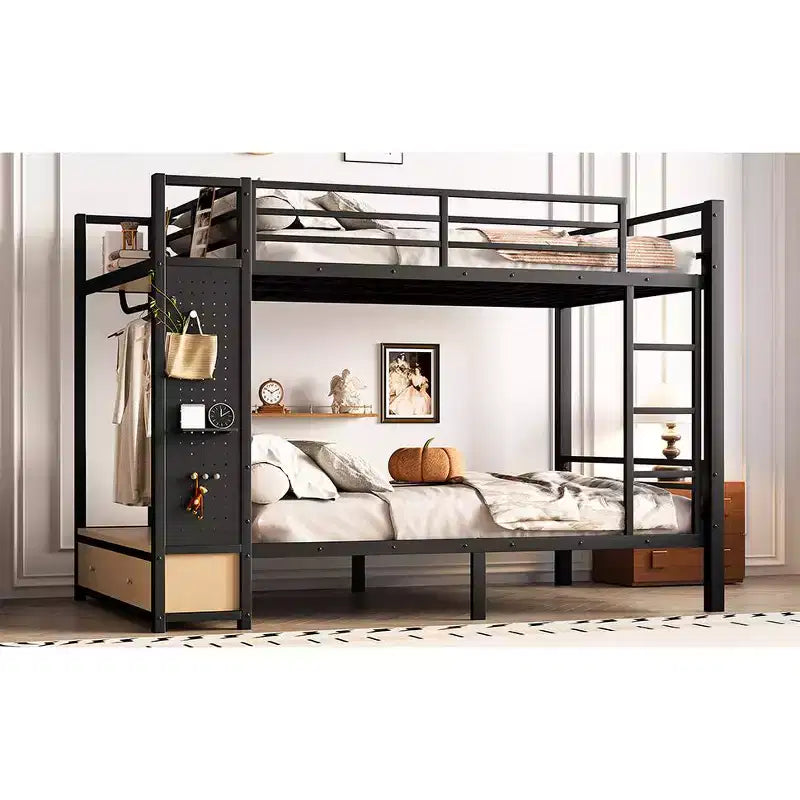 Bellemave Bunk Bed with Storage Shelves and Drawers, Metal Bunk Beds with Pegboard,Noise Free for Kids,Teens and Adults