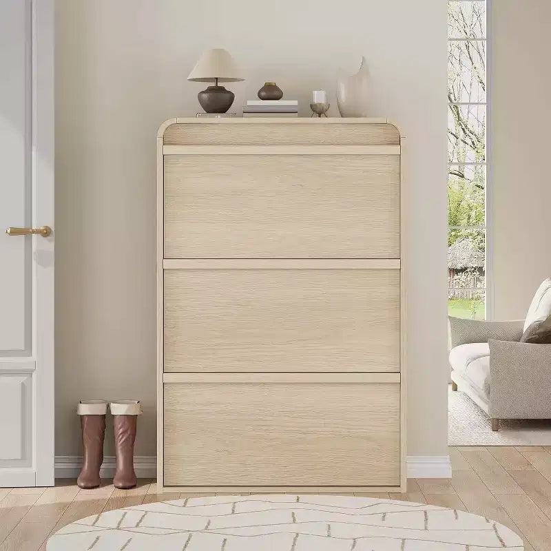 Flip-Door Shoe Cabinet with 3 Doors & Adjustable Shelf, Wooden Entryway Storage for Hallway and Living Room