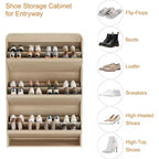 Flip-Door Shoe Cabinet with 3 Doors & Adjustable Shelf, Wooden Entryway Storage for Hallway and Living Room