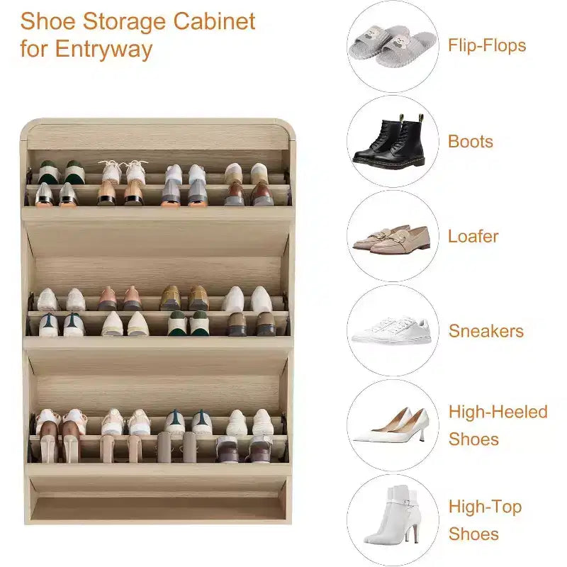 Flip-Door Shoe Cabinet with 3 Doors & Adjustable Shelf, Wooden Entryway Storage for Hallway and Living Room