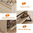 Flip-Door Shoe Cabinet with 3 Doors & Adjustable Shelf, Wooden Entryway Storage for Hallway and Living Room