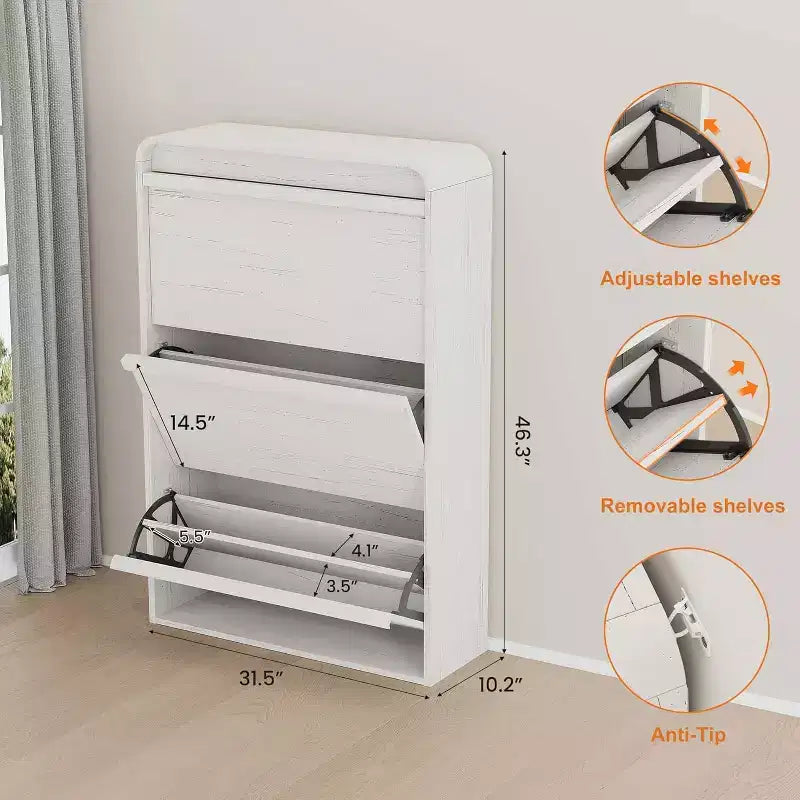 Flip-Door Shoe Cabinet with 3 Doors & Adjustable Shelf, Wooden Entryway Storage for Hallway and Living Room