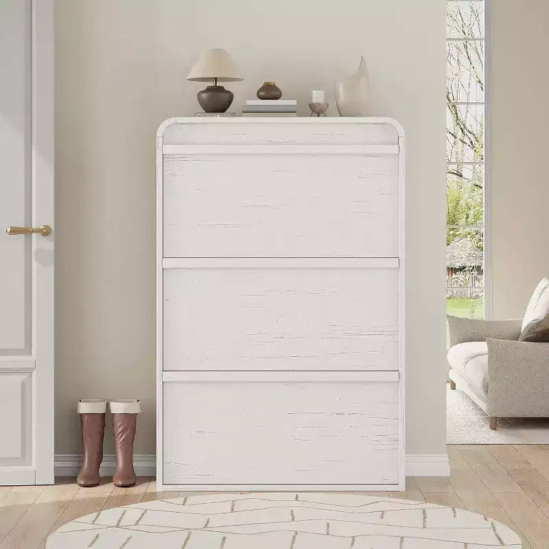 Flip-Door Shoe Cabinet with 3 Doors & Adjustable Shelf, Wooden Entryway Storage for Hallway and Living Room