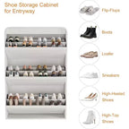 Flip-Door Shoe Cabinet with 3 Doors & Adjustable Shelf, Wooden Entryway Storage for Hallway and Living Room