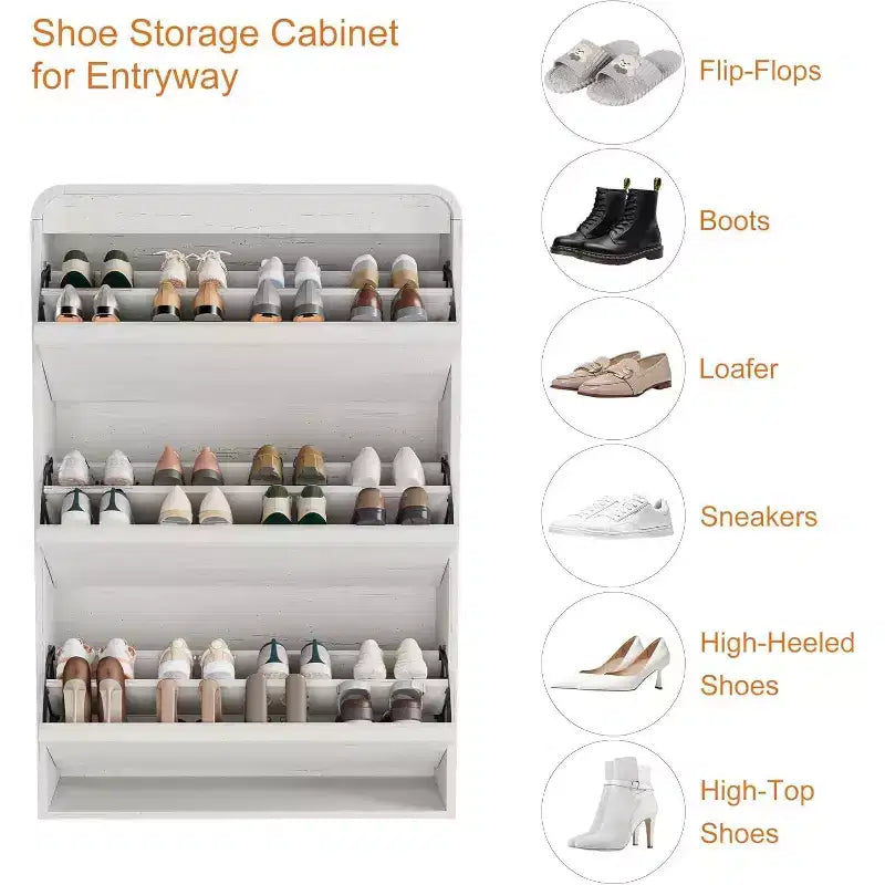 Flip-Door Shoe Cabinet with 3 Doors & Adjustable Shelf, Wooden Entryway Storage for Hallway and Living Room