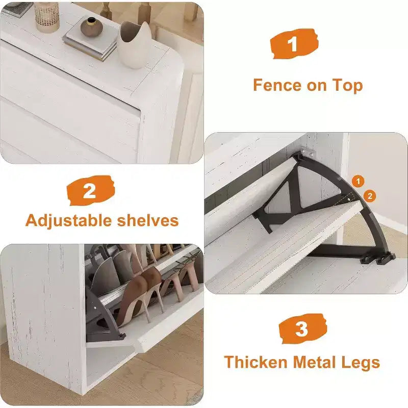 Flip-Door Shoe Cabinet with 3 Doors & Adjustable Shelf, Wooden Entryway Storage for Hallway and Living Room