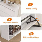 Flip-Door Shoe Cabinet with 3 Doors & Adjustable Shelf, Wooden Entryway Storage for Hallway and Living Room