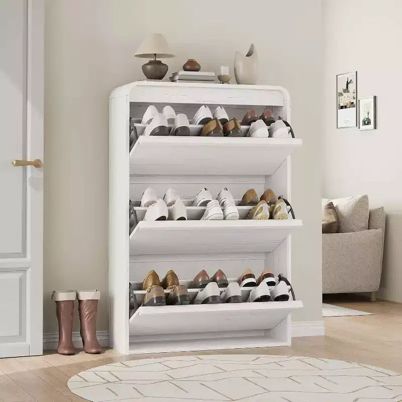 Flip-Door Shoe Cabinet with 3 Doors & Adjustable Shelf, Wooden Entryway Storage for Hallway and Living Room