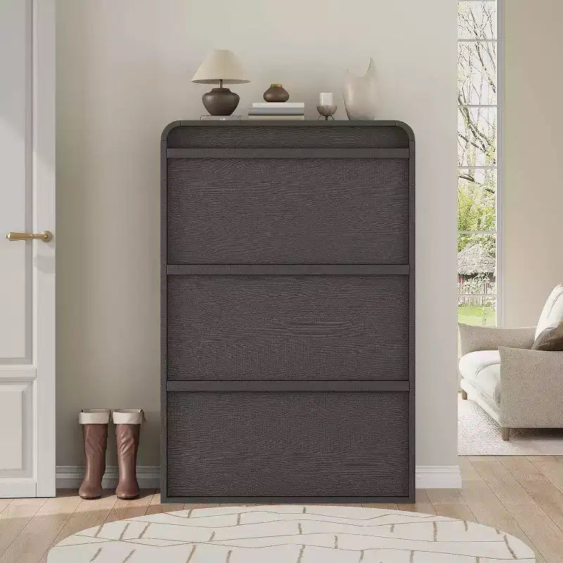 Flip-Door Shoe Cabinet with 3 Doors & Adjustable Shelf, Wooden Entryway Storage for Hallway and Living Room