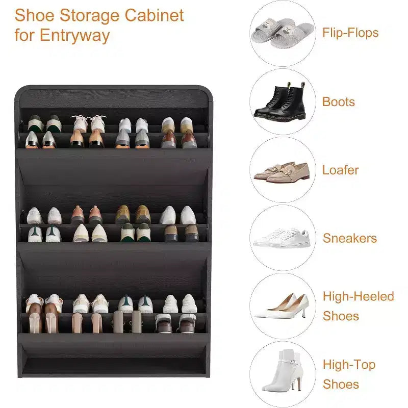 Flip-Door Shoe Cabinet with 3 Doors & Adjustable Shelf, Wooden Entryway Storage for Hallway and Living Room