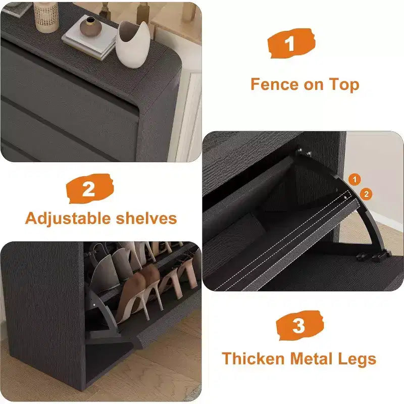 Flip-Door Shoe Cabinet with 3 Doors & Adjustable Shelf, Wooden Entryway Storage for Hallway and Living Room