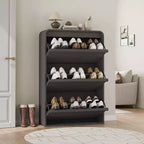 Flip-Door Shoe Cabinet with 3 Doors & Adjustable Shelf, Wooden Entryway Storage for Hallway and Living Room