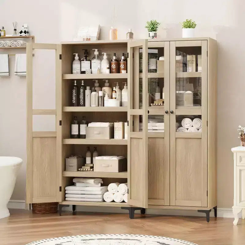 Tall Storage Cabinet, Kitchen Pantry Cabinet,5 Tier Bathroom Cabinet with 4 Doors Adjustable Shelves for Kitchen, Dining Room, Bathroom