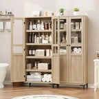 Tall Storage Cabinet, Kitchen Pantry Cabinet,5 Tier Bathroom Cabinet with 4 Doors Adjustable Shelves for Kitchen, Dining Room, Bathroom