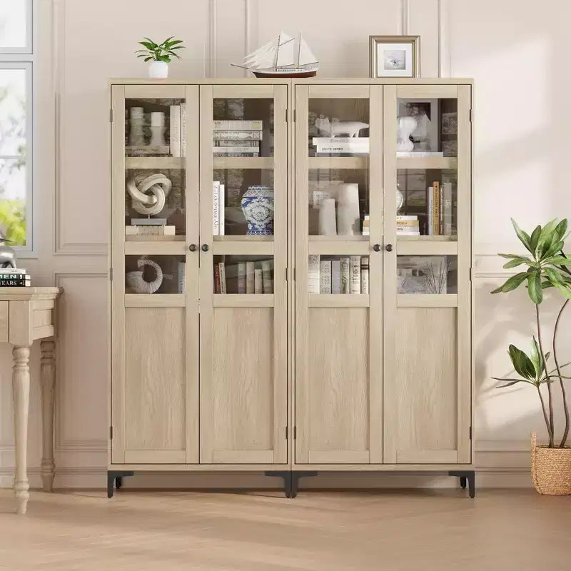 Tall Storage Cabinet, Kitchen Pantry Cabinet,5 Tier Bathroom Cabinet with 4 Doors Adjustable Shelves for Kitchen, Dining Room, Bathroom