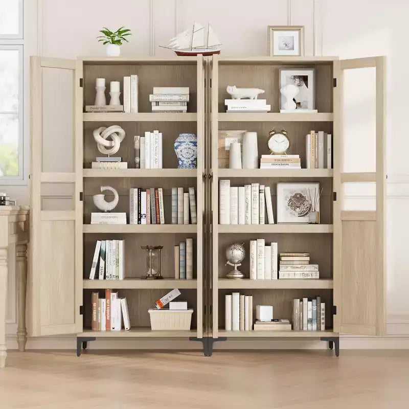 Tall Storage Cabinet, Kitchen Pantry Cabinet,5 Tier Bathroom Cabinet with 4 Doors Adjustable Shelves for Kitchen, Dining Room, Bathroom