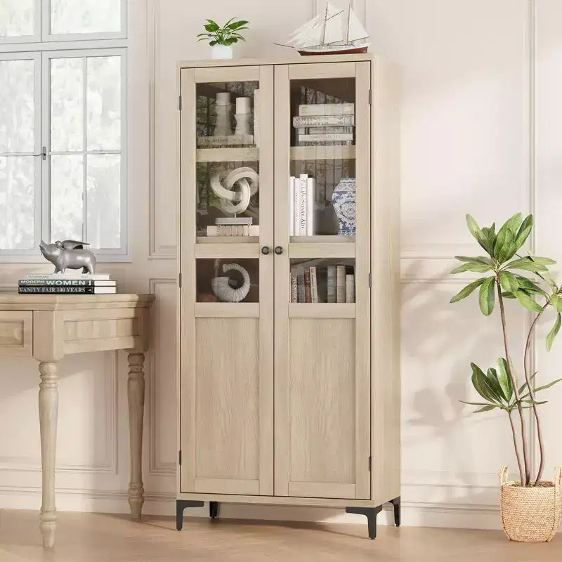 Tall Storage Cabinet, Kitchen Pantry Cabinet,5 Tier Bathroom Cabinet with 4 Doors Adjustable Shelves for Kitchen, Dining Room, Bathroom