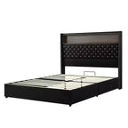 MAYEERTY Queen Size Velvet Tufted Bed with Port Night Light 52 HIgh Headboard with Rivet Decor Headboard Shelf for Bedroom Black