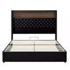 MAYEERTY Queen Size Velvet Tufted Bed with Port Night Light 52 HIgh Headboard with Rivet Decor Headboard Shelf for Bedroom Black