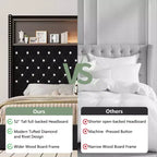 MAYEERTY Queen Size Velvet Tufted Bed with Port Night Light 52 HIgh Headboard with Rivet Decor Headboard Shelf for Bedroom Black