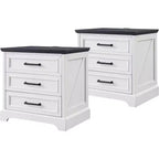 BALHAM TRADE-Nightstands Set of 2 with Charging Station 3 Large Drawers for Bedroom Living