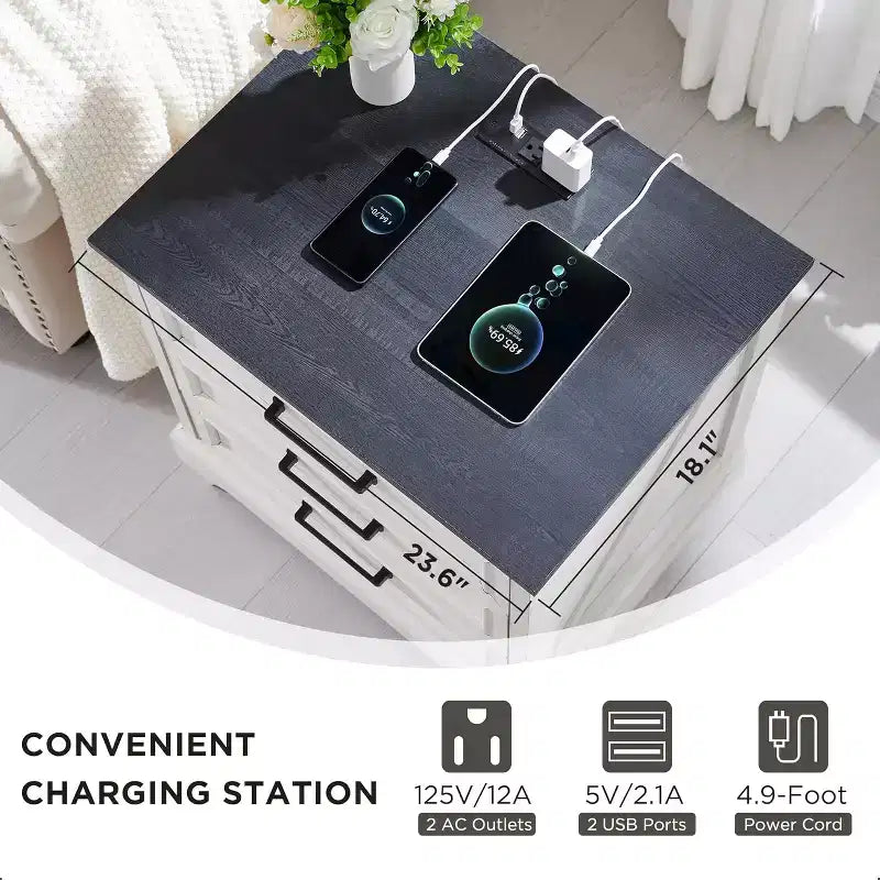 BALHAM TRADE-Nightstands Set of 2 with Charging Station 3 Large Drawers for Bedroom Living