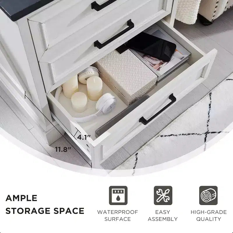 BALHAM TRADE-Nightstands Set of 2 with Charging Station 3 Large Drawers for Bedroom Living
