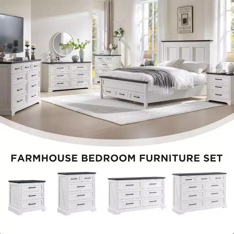 BALHAM TRADE-Nightstands Set of 2 with Charging Station 3 Large Drawers for Bedroom Living