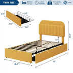 Bed Frame with Storage Headboard, Kids Bed Frame with 2 Drawers, Boucle Upholstered Platform Bed with Bookcase, No Box Spring Needed, Easy Assembly