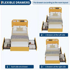 Bed Frame with Storage Headboard, Kids Bed Frame with 2 Drawers, Boucle Upholstered Platform Bed with Bookcase, No Box Spring Needed, Easy Assembly