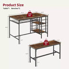 Dining Table Set for 4, Kitchen Table with 2 Benches, Wine Rack and Storage Shelf, Rectangular Dining Room Table Set, 3 Piece Dining Table Set