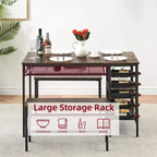 Dining Table Set for 4, Kitchen Table with 2 Benches, Wine Rack and Storage Shelf, Rectangular Dining Room Table Set, 3 Piece Dining Table Set