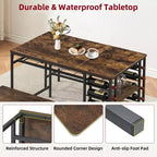 Dining Table Set for 4, Kitchen Table with 2 Benches, Wine Rack and Storage Shelf, Rectangular Dining Room Table Set, 3 Piece Dining Table Set