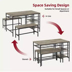Dining Table Set for 4, Kitchen Table with 2 Benches, Wine Rack and Storage Shelf, Rectangular Dining Room Table Set, 3 Piece Dining Table Set