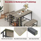 Dining Table Set for 4, Kitchen Table with 2 Benches, Wine Rack and Storage Shelf, Rectangular Dining Room Table Set, 3 Piece Dining Table Set