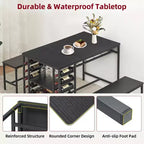 Dining Table Set for 4, Kitchen Table with 2 Benches, Wine Rack and Storage Shelf, Rectangular Dining Room Table Set, 3 Piece Dining Table Set