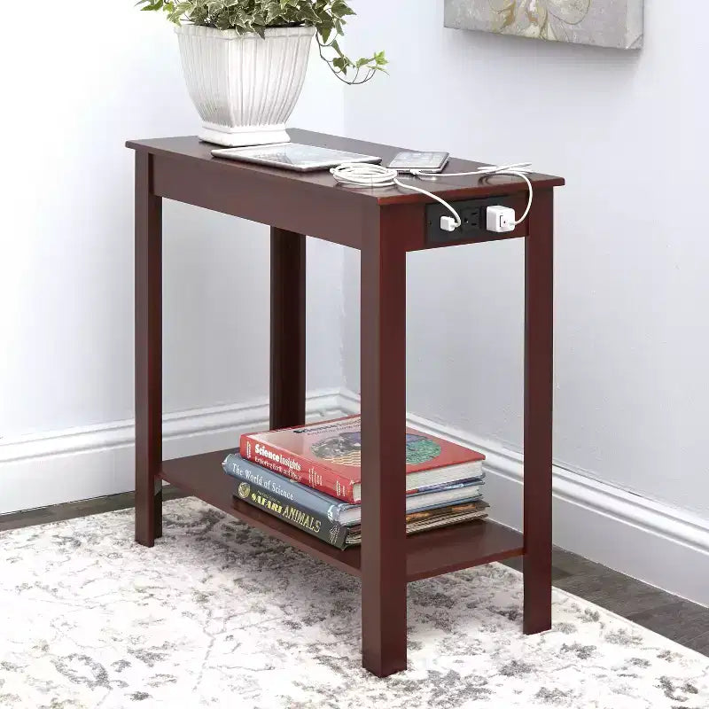 The Lakeside Collection Narrow Side Table with Charging Station - USB Ports and Outlets -