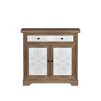 Rustic Farmhouse Accent Cabinet with Carved Floral Doors, 1 Drawer and Double-Door Storage for Living Room or Entryway