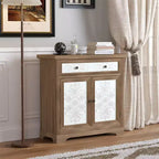 Rustic Farmhouse Accent Cabinet with Carved Floral Doors, 1 Drawer and Double-Door Storage for Living Room or Entryway