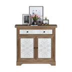Rustic Farmhouse Accent Cabinet with Carved Floral Doors, 1 Drawer and Double-Door Storage for Living Room or Entryway