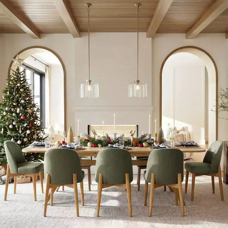 9-Piece Dining Set for 8, Extendable Trestle Base Table with Upholstered Chairs Featuring Solid Wood Legs-Panipeachy