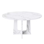 47 Round Dining Table for 4 Farmhouse MDF Table with Marble White Finish 300lb Capacity Easy Assembly for Dining Room Kitchen Living Room