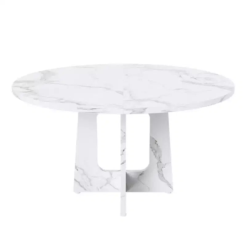 47 Round Dining Table for 4 Farmhouse MDF Table with Marble White Finish 300lb Capacity Easy Assembly for Dining Room Kitchen Living Room