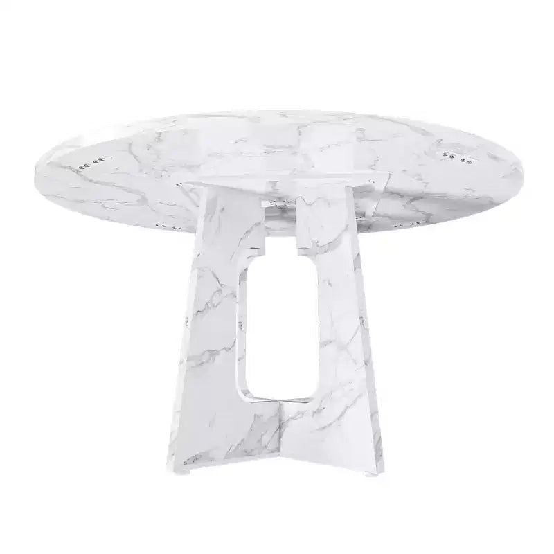 47 Round Dining Table for 4 Farmhouse MDF Table with Marble White Finish 300lb Capacity Easy Assembly for Dining Room Kitchen Living Room