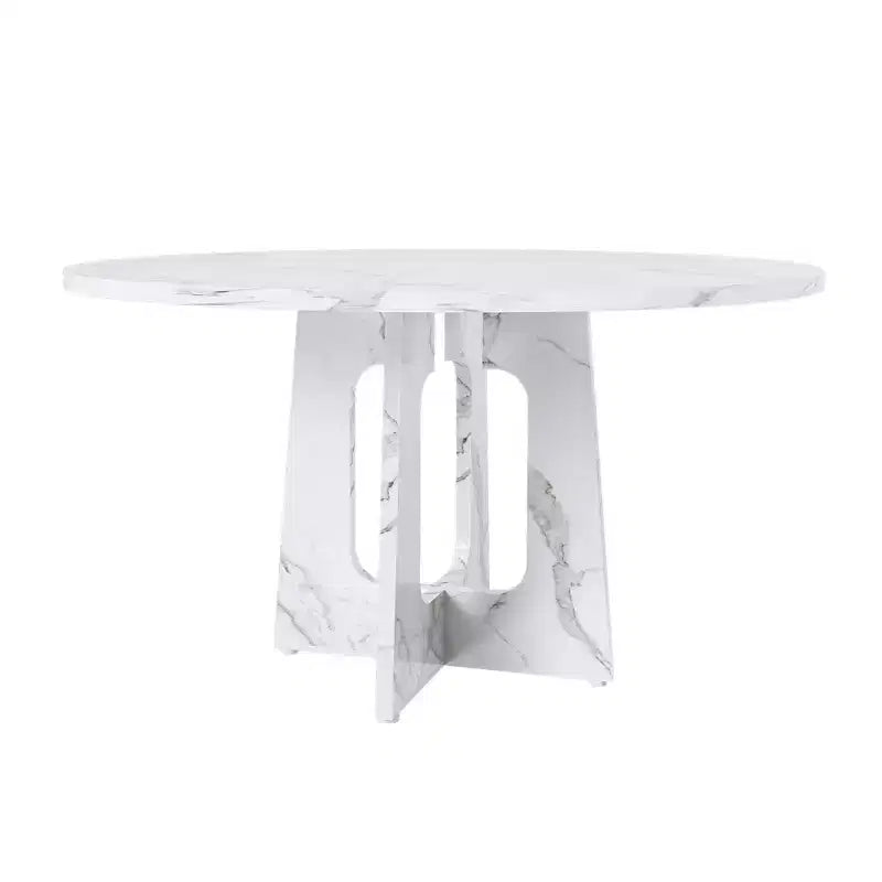 47 Round Dining Table for 4 Farmhouse MDF Table with Marble White Finish 300lb Capacity Easy Assembly for Dining Room Kitchen Living Room