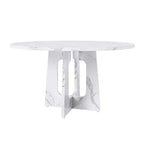 47 Round Dining Table for 4 Farmhouse MDF Table with Marble White Finish 300lb Capacity Easy Assembly for Dining Room Kitchen Living Room
