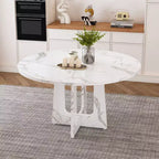 47 Round Dining Table for 4 Farmhouse MDF Table with Marble White Finish 300lb Capacity Easy Assembly for Dining Room Kitchen Living Room